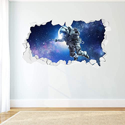Beautiful Game Astronaut in Space Broken Wall Sticker Sky Decal Galaxy Art Spaceman Mural Vinyl (60cm width x 30cm height)