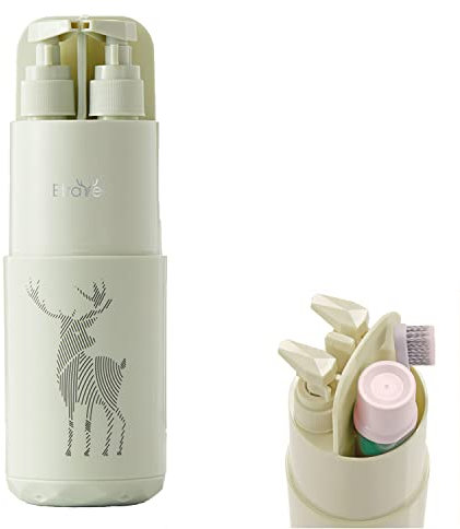 Meiyijia Reisebecher, Zahnbürstenschneider, Zahnbürstenetuis, tragbar, 2 x 45 ml Pumpenflasche, Seifenspender, Spiegel, Kamm, für Camping, Geschäftsreisen (grün)