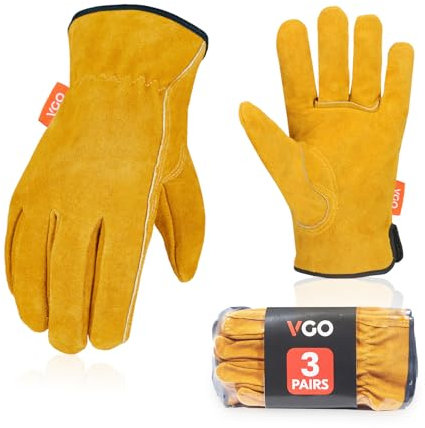 Vgo... 3 Paare Sicherheits-Arbeitshandschuhe, Gartenarbeit-Handschuhe, Rigger Handschuhe, Bauhandschuhe,Leder, Männer(CB9501)