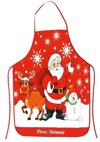 HAMOOM 80*60cm Delantal Navidad Rojo Papá Noél Adorno Cocina Decoracion Navideño Muñeca de Nieve para Barbacoa, Cocinar, Fritar, Camping y Hacer Pastel, Galleta, Chocolate Nochevieja Comunion Unisex.
