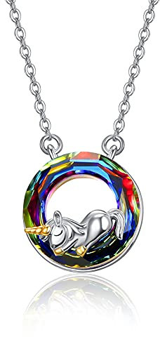 praymos Unicorn Necklace for Women Girls 925 Sterling Silver Crystal Pendant Gifts Jewellery for Girlfriend Daughter