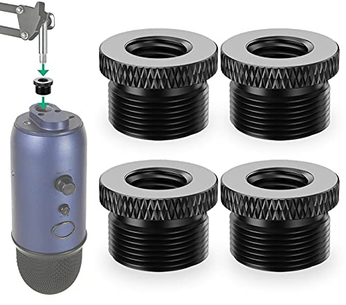 Rigych Mic Screw Adapter 5/8 Male to 3/8 Female, Metal Screw Thread Adapter for Blue Yeti X/Blue Yeti/Snowball Mic Boom Arm Stand, 4 Pcs (Black)
