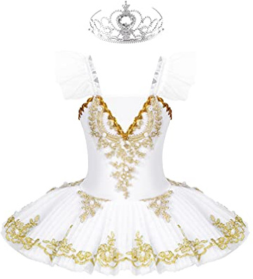 MSemis 3tlg. Mädchen Ballettkleid Schwan Ballett Kostüm Tanz Trikot mit Mesh Tutu Kleid Kinder Ballettkleidung Gr. 98-164