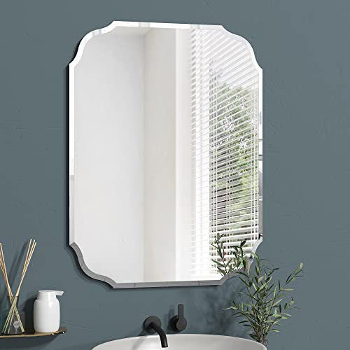 GOAND Silberner Wandspiegel mit abgeschrägten Kanten, rahmenloser Spiegel für Badezimmer, Schminktisch, Schlafzimmer, rechteckiger Spiegel (45,7 x 61 cm)