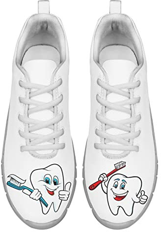 Dolyues Niedlich Karikatur Zahn Weiß Drucken Laufschuhe Frauen Beiläufig Schnüren Atmungsaktives Gittergewebe Sportlich Fitnessstudio Sport Turnschuhe EU38