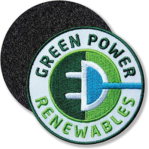 Erneuerbare Energie, Green Power/Klett-Patch gestickt rund/Klett Patch Patches Aufnäher Applikation zum aufnähen aufkleben auf Kleidung Rucksack Taschen