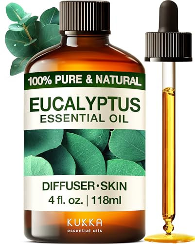 Kukka Eucalyptus Essential Oil for Diffuser & Humidifier - 118ml - 100% Pure Natural Eucalyptus Oil for Skin, Fresh Scent, for Aromatherapy, Hair, Candle & Soap Making Scent DIY