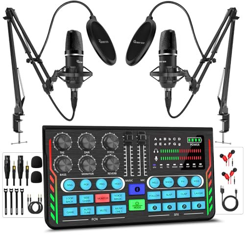 Hayner-Seek Paquete de equipos de podcast de micrófono de condensador de diafragma de 16 mm