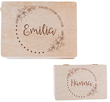 wunderwunsch - Personalisierte Erinnerungsbox Baby - Individuelle Baby Erinnerungsbox mit Hochwertiger Gravur - Niedliche Erinnerungskiste aus Holz - Tolles Geschenk zur Geburt