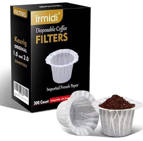 Irmidi 300 filtri da caffè usa e getta compatibili con Keurig Brewers monodose 1.0 e 2.0, da utilizzare con cialde riutilizzabili K Cup
