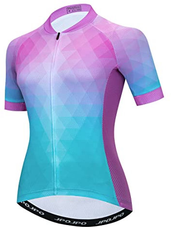 YOUALSO Pink Blue Mountain Bike Jersey Women Short Sleeve Womens Cycling Jersey Cycle Shirt Biking Top S