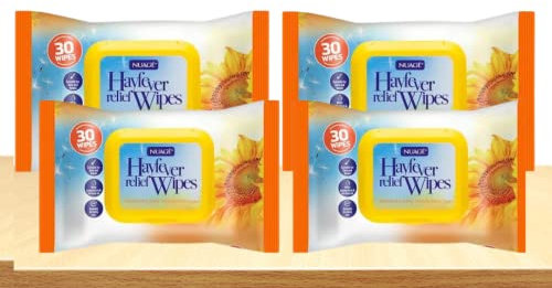 Allergy Relief Wet Wipes - Hayfever Allergy Relief Wipes (Pack of 4)- Natural Remedy Hayfever Relief Wipes - Gentle Wipes for Eyes, Face and Hands - Hay Fever Symptoms
