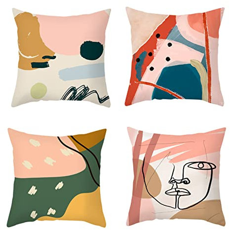 HIUOUIH Kissenbezug 45x45 4er Set Moderne Abstrakt Kunst Kissenhüllen Weiche Dekokissen Sofakissen Zierkissenbezug für Wohnzimmer Sofa Schlafzimmer
