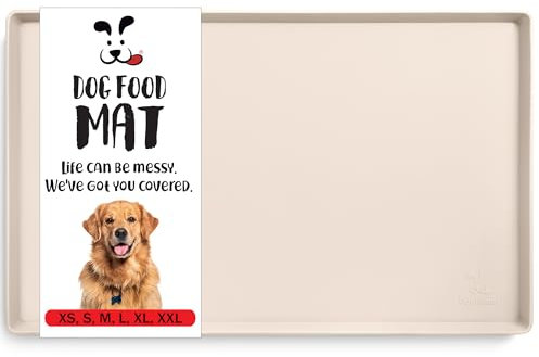 DogBuddy Waterproof Dog Bowl Mat - Nonslip Silicone Mat for Food and Water, Edges, Vanilla (19 x 12)