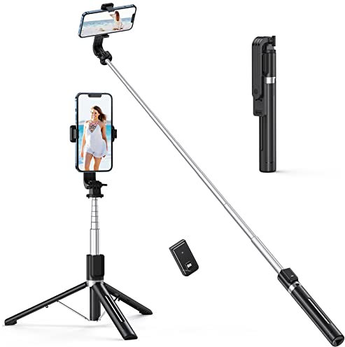 ATUMTEK 49 Selfie Stick Stativ, Stabiles Stativ mit Abnehmbarer Bluetooth-Fernbedienung, Kompatibel mit iPhone 16 Pro Max/16 Pro/16/15/14/13/12/11, GoPro, Samsung, LG, Google Smartphones, Schwarz