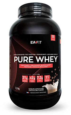 WHEY PROTEIN - Cappuccino - 2,2 kg - EAFIT - Marque Française N°1 en Nutrition Sportive - 31g de Proteine Whey - BCAA - Shaker Proteine - Pre Workout, Musculation - Protéines Whey