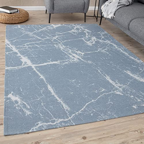 THE RUGS Machine Washable Rug – Abstract Design Rugs for Living Room, Bedroom, Hallway, Flat-weave Area Rugs, (Blue, 160x230 cm)