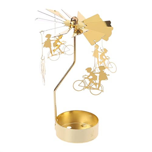 BYNYXI Drehbare Teelichtkarussell Gold Teelichthalter, Kerzenständer Engeln Schneeflocke Baum Windlichthalter Kerzenhalter Karussell Metall Kerzenständer für Hochzeit Tischdekoration, 13cmx8cm