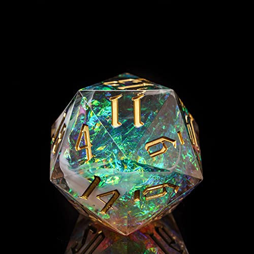 Cusdie Dadi D20 DND da 33 mm, con bordi affilati e inclusioni in lamina glitterata, dadi singoli da 20 lati, per giochi di ruolo come regalo per giochi di ruolo come dungeons e dragons, colore grigio