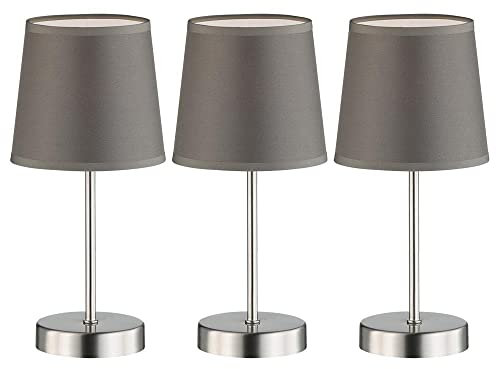 etc-shop Tischleuchten Esszimmer Tischlampe Nachttischlampe Leselampe grau, Textil, Metall nickel matt, 1x E14,DxH 14x32 cm, 3er Set
