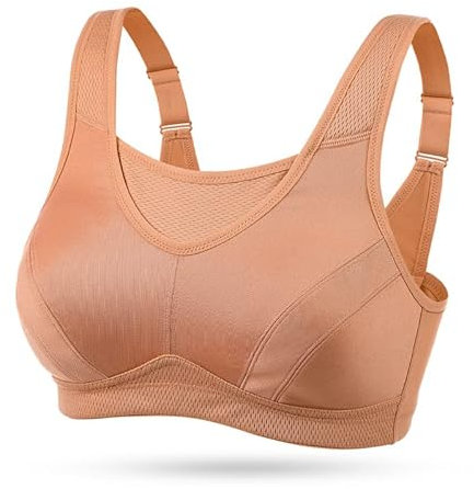 Wingslove Damen Starker Halt Sport BH Große Brüste Ohne Bügel Breite Träger Verschluss Bustier Lauf Joggen Bra (Orange 105C)