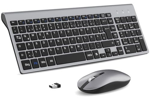 cimetech Tastatur Maus Set Kabellos, 2.4G Ultraslim Tragbare Funktastatur mit Maus Tastatur QWERTZ Layout (Deutsch) für Laptop, PC, Desktop, Notebook, Windows