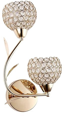 OSALADI Applique Murale Intérieur Métal Verre Cristal Design Double Fleur Lampe Murale Electrique Chambre Salon