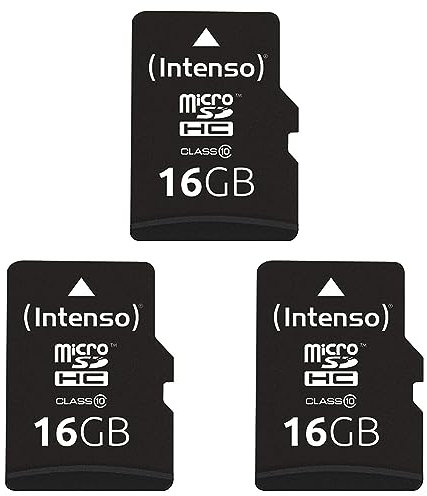 Intenso microSDHC 16GB Class 10 Speicherkarte inkl. SD-Adapter, schwarz (Packung mit 3)