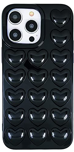 DMaos Compatible with iPhone 15 Case for Women, 3D Pop Bubble Heart Kawaii Gel Cover, Cute Girly for iPhone15 6.1 inch - Black