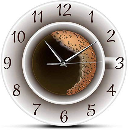 Dedjgoo Cup of Coffee with Foam Decorative Silent Wall Clock Kitchen Decor Coffee Shop Wall Sign Timepiece Cafe Style Wall Watch