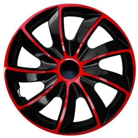 Luckyberg Radkappen 16 Zoll Quad | Radzierblenden 4er-Set für die meisten Automarken und Stahlfelgen, Zierkappen in vielen Farben. Felgenabdeckung für Autofelgen. (16 - ROT/SCHWARZ)