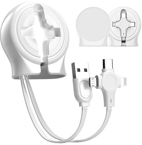 Wayzu® Retractable Multi 3 in 1 Charging Cable,Multiple Head Fast Charging Cable,Retractable Type C,IP,Micro Multi Port Data Transfer Cable for iPhone,Samsung Gelaxy,PS,Pixel (White)