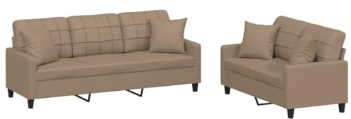 vidaXL Sofagarnitur 2-TLG., Sessel Couch mit Kissen, Sofa Wohnzimmersofa mit Armlehnen, Couchgarnitur Designsofa Sitzmöbel Polstermöbel, Cappuccino-Braun Kunstleder