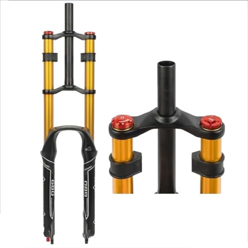 FukkeR Vélo Fourche À Suspension 26/27.5/29 Réglage Rebond Fourches Avant VTT De Montagne DH Air Double Épaule Droite Tube 28.6mm QR 9 * 100mm Voyage 150mm (Color : Gold, Size : 26INCH)