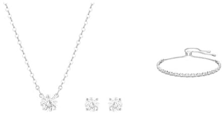 Swarovski Attract Set, Rundschliff, Weiß, Rhodiniert & Subtle Trilogy Armband, Weiss, Rhodiniert