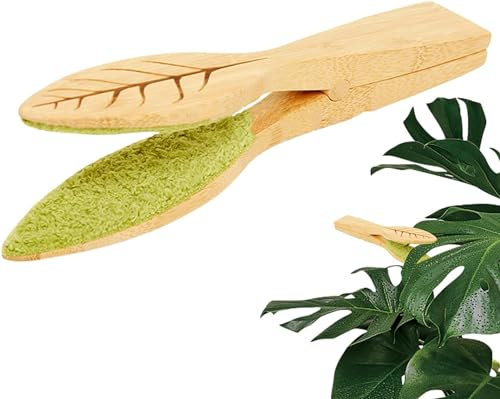 GRARRO Leaf Cleaning Tongs Pince de nettoyage pour feuilles avec manche en bois et peluches, outil polyvalent pour l'entretien des plantes, pince à feuilles double face efficace pour l'intérieur et