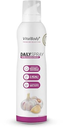 VitalBody+ DailySpray Knoblauchgeschmack, 800 Portionen, 2 kcal Rapsölspray zum Braten, Grillen & Backen, zum Abnehmen, Non-Stick cooking Spray mit Knoblaucharoma