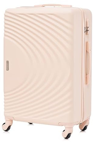 BETLEWSKI - Mittelgroß Koffer Hartschale - Reisekoffer mit 4 Rollen - Leicht Hartschalenkoffer ABS Rollkoffer mit Schloss - Modell SINOPE - Größe 66cm x 42cm x 25cm 63 Liter- Beige