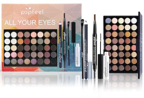 LHLXZQ Augen Schmink Set, Komplettes Kosmetik Starter Kit für Frauen, 01A | mit 40 Farben Lidschatten Palette Mascara Augenbrauen stift Eyeliner Eyeshadow Pinsel, Multifunktions Makeup Set für Augen