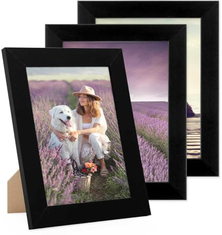 PHOTOLINI Bilderrahmen 15x20 Schwarz Holz MDF, 3er Set breite Bilderrahmen schwarz 20x15, Picture Frame mit Acrylglas, Bilder Rahmen 15 x 20 cm zum Aufhängen & Aufstellen, Rahmen 15x20 mit Zubehör