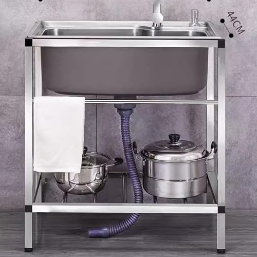 haiyusm Edelstahl Spülbecken mit Unterschrank für die Outdoor-Küche - Mobiles Waschbecken mit Armatur für Garten, Garage und Werkstatt (A,58×42cm)