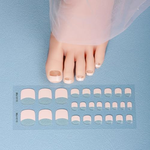 Shefave Nail Wraps, 26 Pcs Semi Cured Gel Toe Nail Strips - UV/LED Lamp Required, French Style, Nude Color, Glossy Finish, Half Well Tips, 26 Count