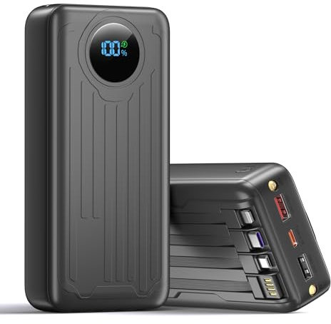 Upgraded 56800mAh 65W Portable Charger Power Bank External Battery Pack, 3 Charging Port With Smart LED Display, flashlight Built in 4 Extra Fast Charging Cable for Phone/Tablet