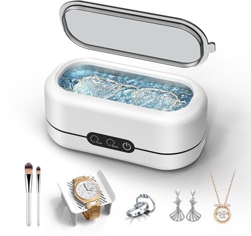 BYASKZIV Ultrasonic Jewelry Cleaner, 48KHz Ultrasonic Cleaner Machine for Jewelry, Eyeglasses, Rings, Watch Strap, Dentures, Dual Cleaning Modes, 304 Stainless Steel Tank