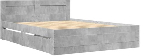 vidaXL Bettgestell, Bett mit Kopfteil, Bettrahmen mit Lattenrost, Doppelbett Schlafzimmerbett mit Stauraum, Betongrau 120x200cm Holzwerkstoff