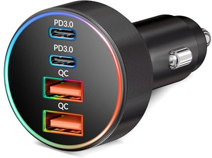 Car Charger USB C, 4-Port 90W Super Fast Charging Car Phone Charger Accessories Dual USB-C & USB-A Cargador Carro Cigarette Lighter Adapter for iPhone 17 16 15 14 13 12, iPad, Galaxy, Tablet, Android