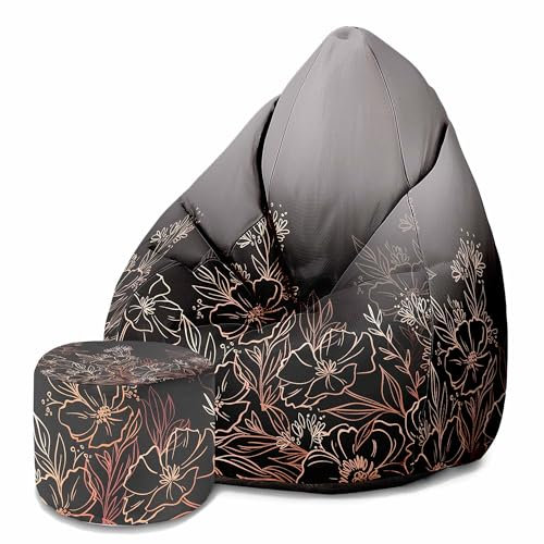 DreamRoots Sitzsack Erwachsene mit Füllung 80x80x120cm - Bean Bag Chair - Sitzsäcke mit Lehne und Hocker und Bezug - Sitzsack Sessel - Chill Sessel Velvet Dark Flowers Mystery