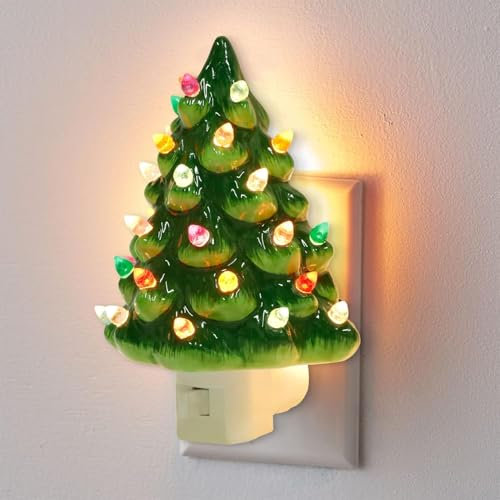 Christmas Tree Night Light,Vintage Christmas Night Light Plug in,Xmas Tree NightLights,Small Christmas Tree with Lights,Resin Christmas Tree Nightlight Decorations,Christmas Light Up (1PCS)