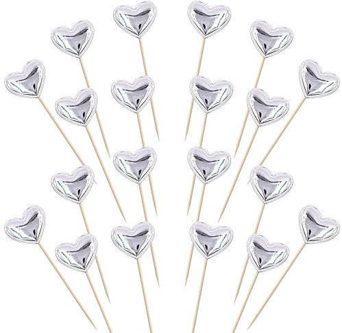 30 Stück Liebe Herz Tortendeko PU-Material Liebe Herz Form Cupcake Toppers Glitzern Herz Geburtstag Kuchen Deko für Valentinstag Baby Dusche Verlobung Hochzeit Party Kuchen Dekorationen Silber