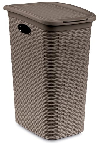 Wäschekorb 36L schmal taupe Rattanoptik Deckel 39x29x54cm Korb Kunststoff